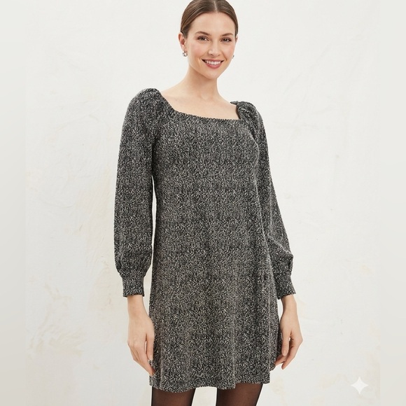 LOFT Dresses & Skirts - LOFT Black and Gray Square Neck Long Sleeve Knit Dress